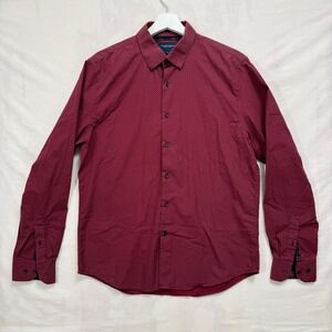 Denim & Flower Button Down Mens L Burgundy Ricky Singh Micro Print Long Sleeve